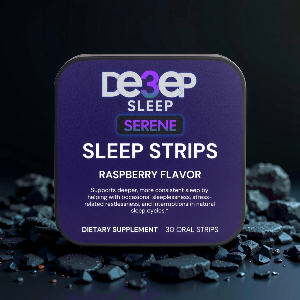 Deep3Sleep Serene Strips packaging with dark background